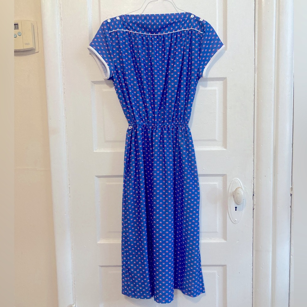 Vintage 50s Pin-up Rockabilly Blue Midi Dress